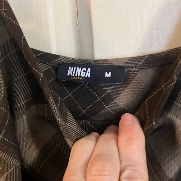 Minga London 90s strappy plaid midaxi slip dress in brown grunge medium - Picture 8 of 10